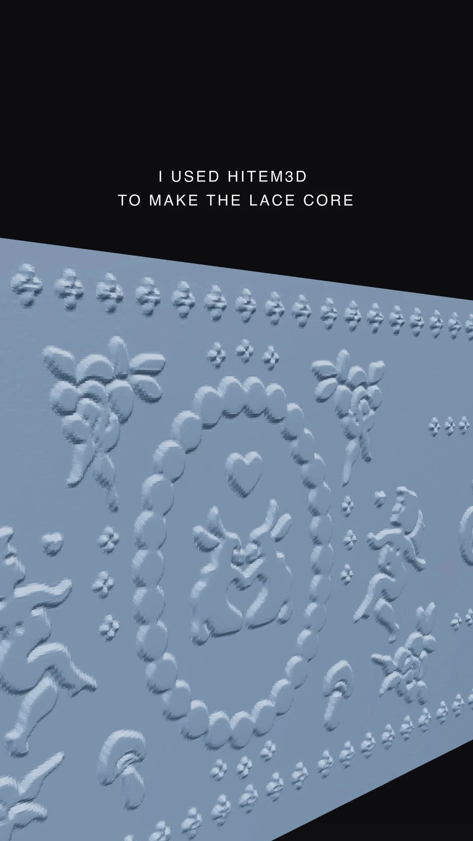 The lace drawing translated into a dimensional relief using Hi3D, shown in the supplied process film.